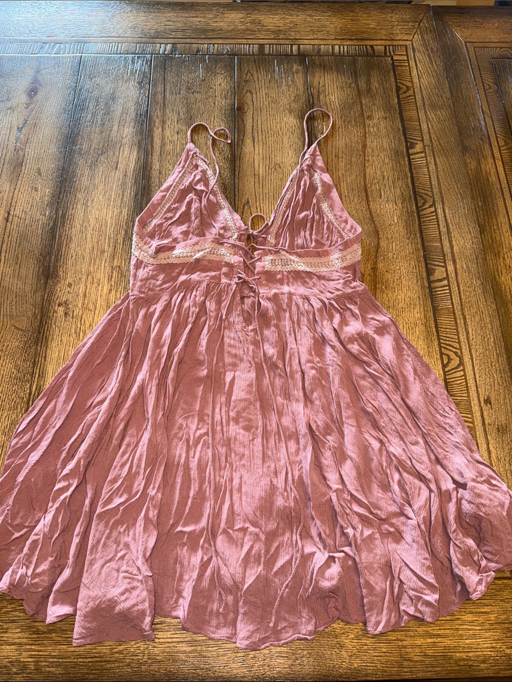 Free People Dusty Pink Lace-Trim Mini Dress - Picture 8 of 9